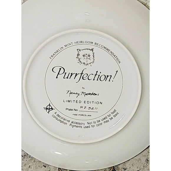 Porcelain Franklin‎ Mint Purrfection Cat Kitten Numbered Plate #H23211 Vintage - Picture 3 of 4
